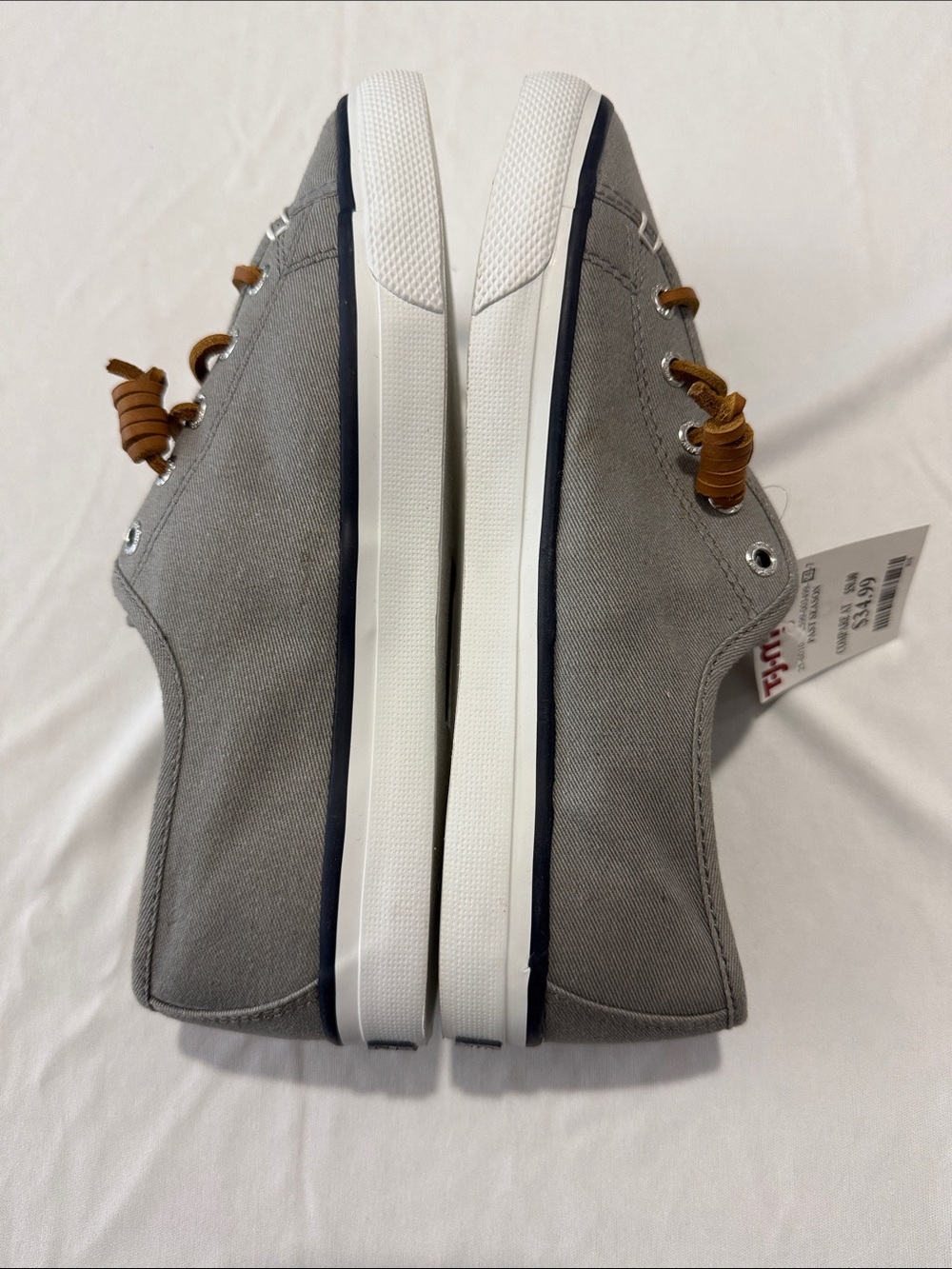 NEW Sperry Gray Canvas Low-Top Sneakers with Tan Laces - Picture 9 of 10